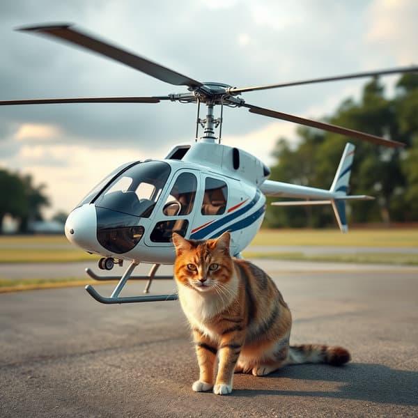 A cat and a toy helicopter.