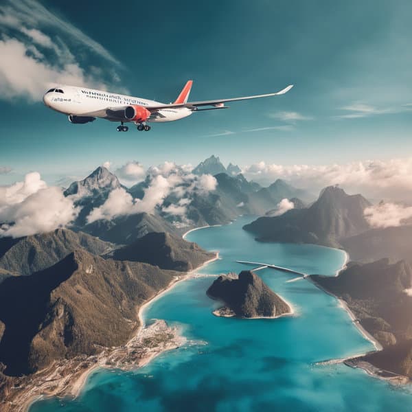Travel inspiration mountain airplane sea.